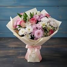 Букет цветов из:  Хризантемы, Альстромерии и Розы в Шентала