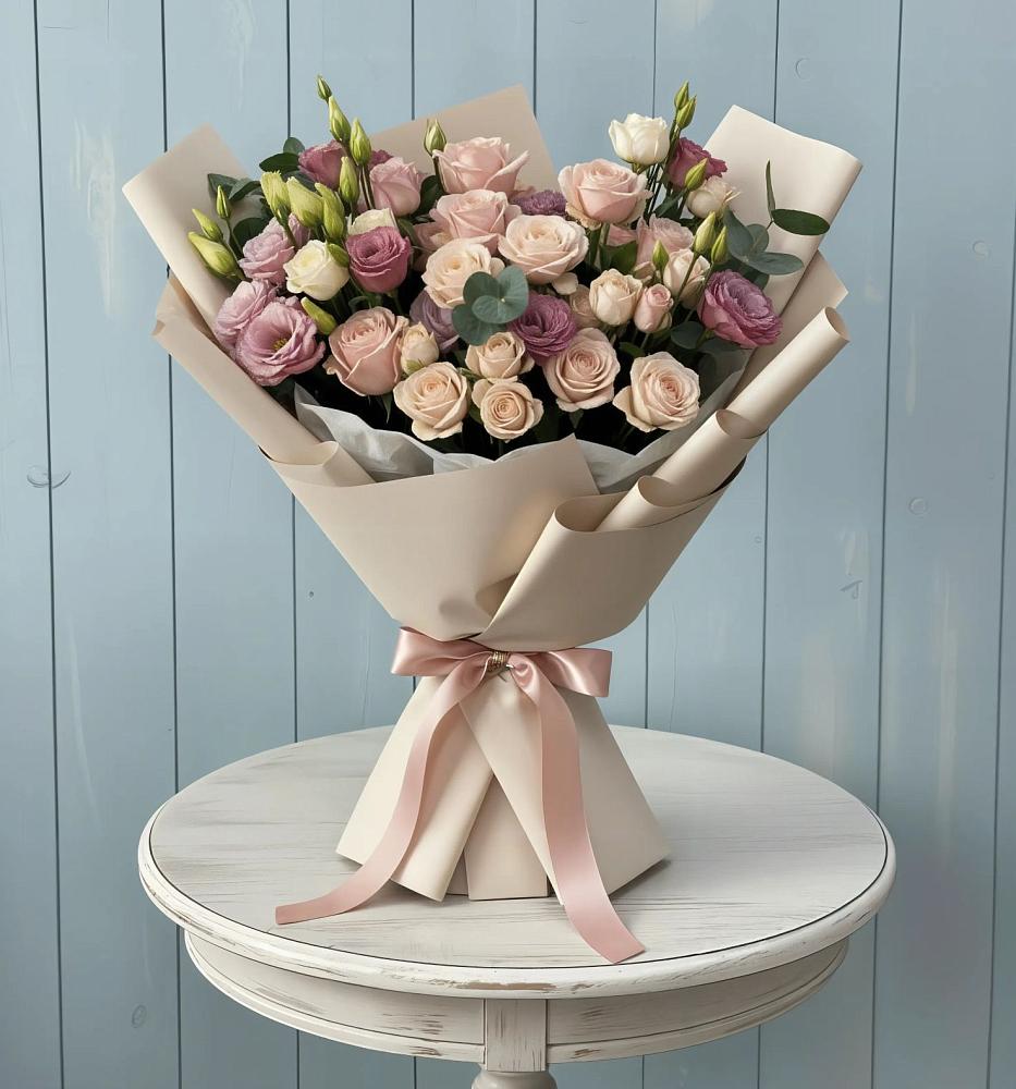 Букет цветов из: Розы и Лизиантусы в Шентала