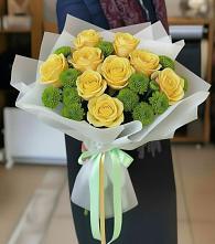 Букет цветов из:  Хризантемы и Розы #REPLACE_PRED# Шентала