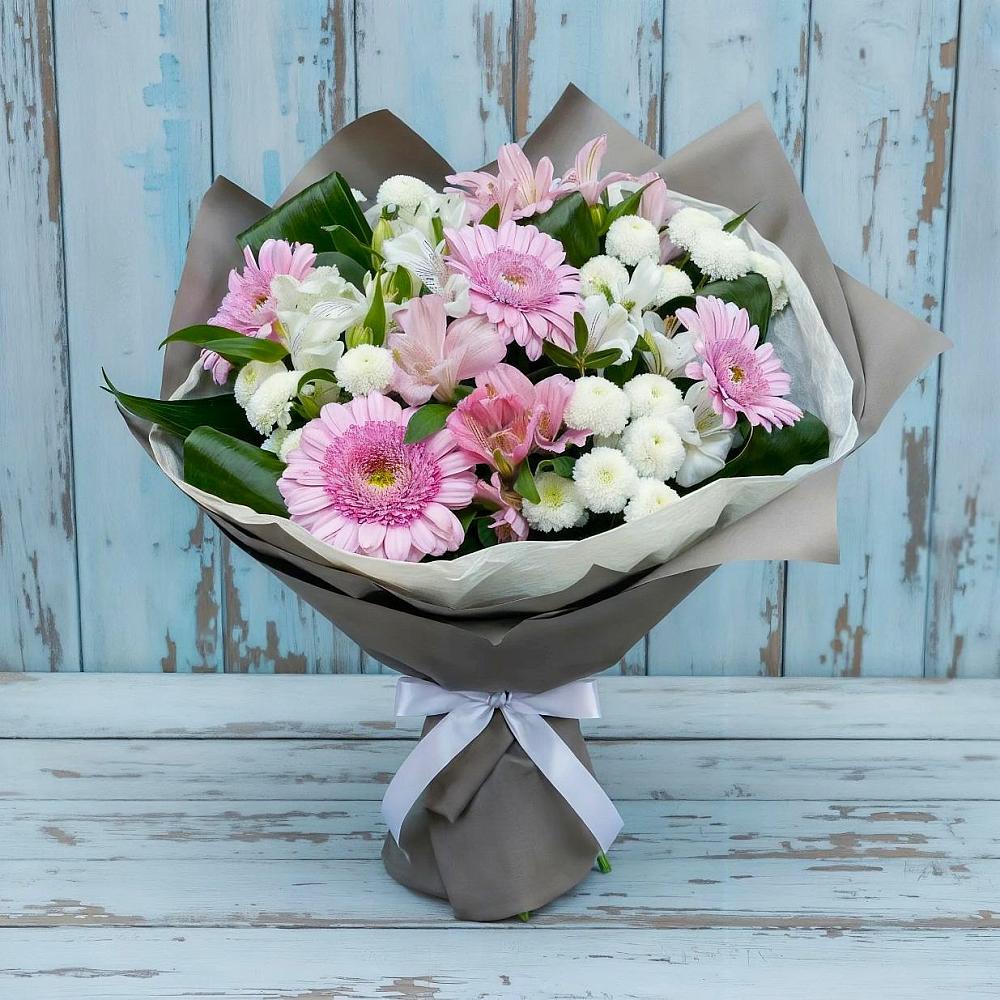 Букет цветов из: Герберы, Альстромерии и Хризантемы в Шентала