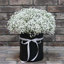 Цветочная композиция из Гипсофила в шляпной коробке в Шентала