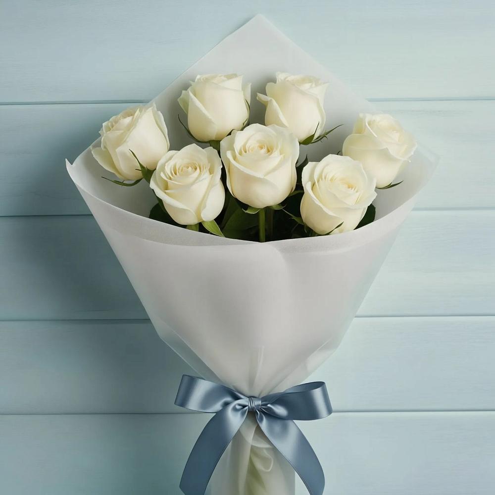 Букет 7 Белых роз Эдлесс Лав в Шентала
